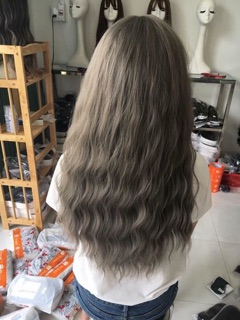 tóc giả xù xám + lưới trùm