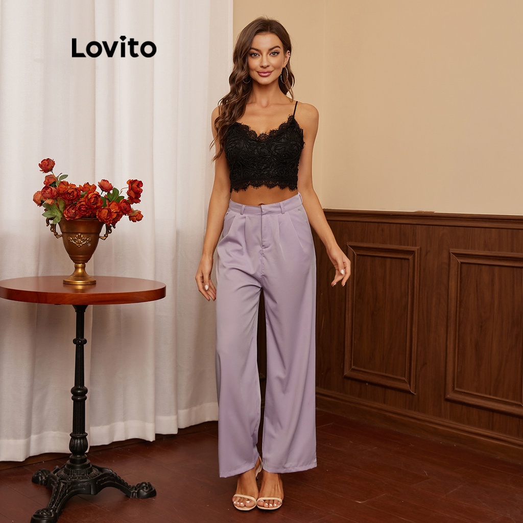 Áo LOVITO hở vai dây đeo mỏng có đệm có thể tháo rời màu sắc tương phản phong cách lãng mạn L17X589 (Màu trắng/đen) | BigBuy360 - bigbuy360.vn