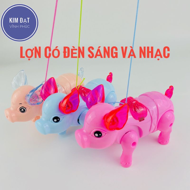 Đồ chơi Lợn chạy pin có nhạc , đèn phát sáng tặng kèm dây để bé dắt