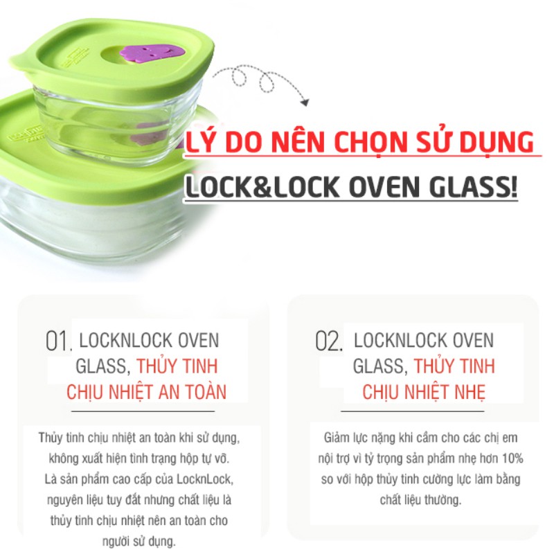 Hộp thủy tinh chịu nhiệt Lock&amp;Lock Steamhole nắp silicone sử dụng lò vi sóng