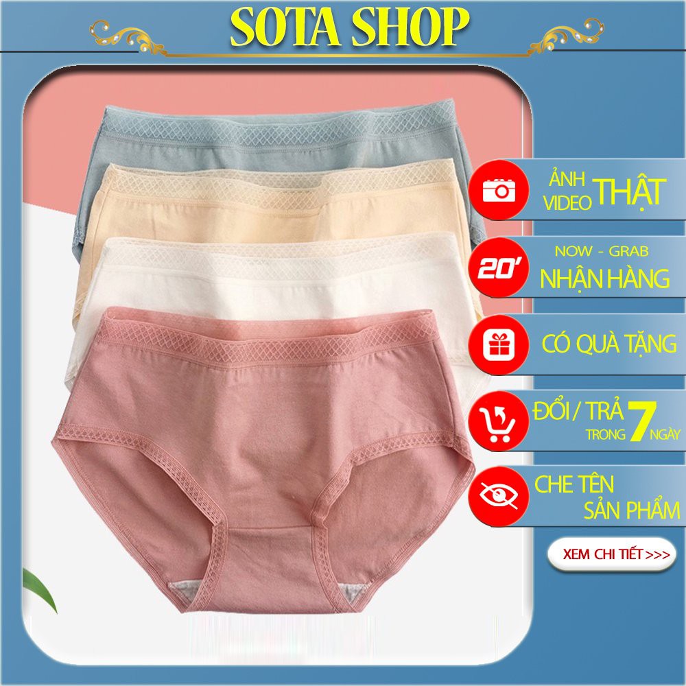 Quần Lót Cotton Cạp Lưới Cao Cấp, quần lót cotton tăm tre viền lưới mẫu mới sexy Quần lót nữ cotton QL03