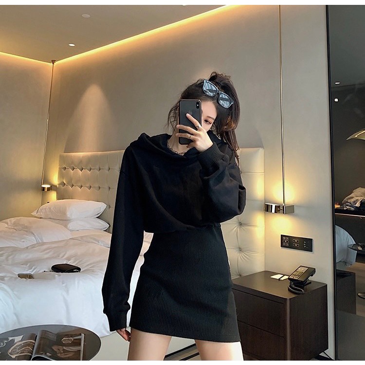 ĐẦM ĐỎ ĐEN XÁM GÂN HOODIE | BigBuy360 - bigbuy360.vn