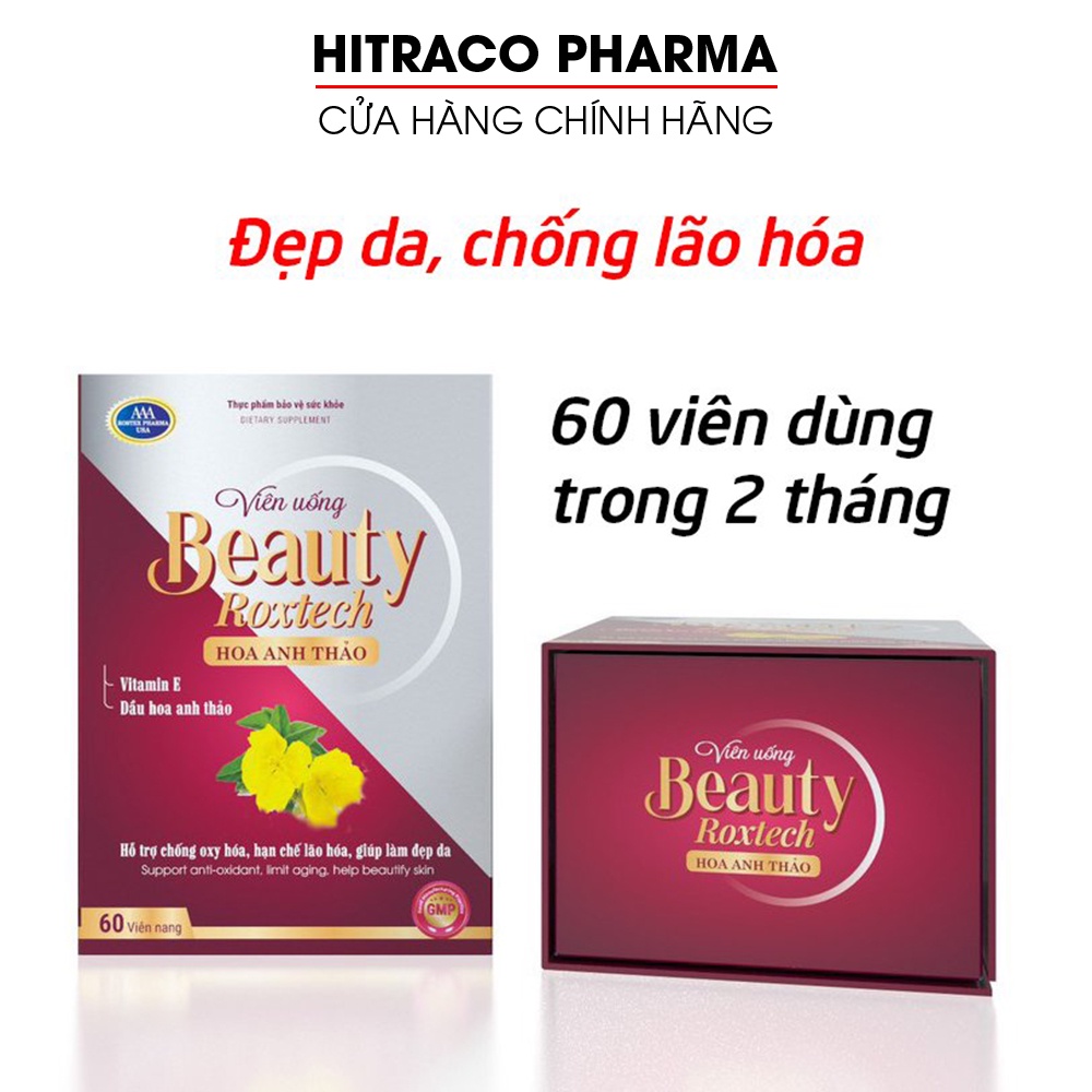 Viên uống dầu hoa anh thảo 1000mg, vitamin E giúp đẹp da, chống lão hóa - 60 viên [Beauty Roxtech Hoa Anh Thảo Đỏ]