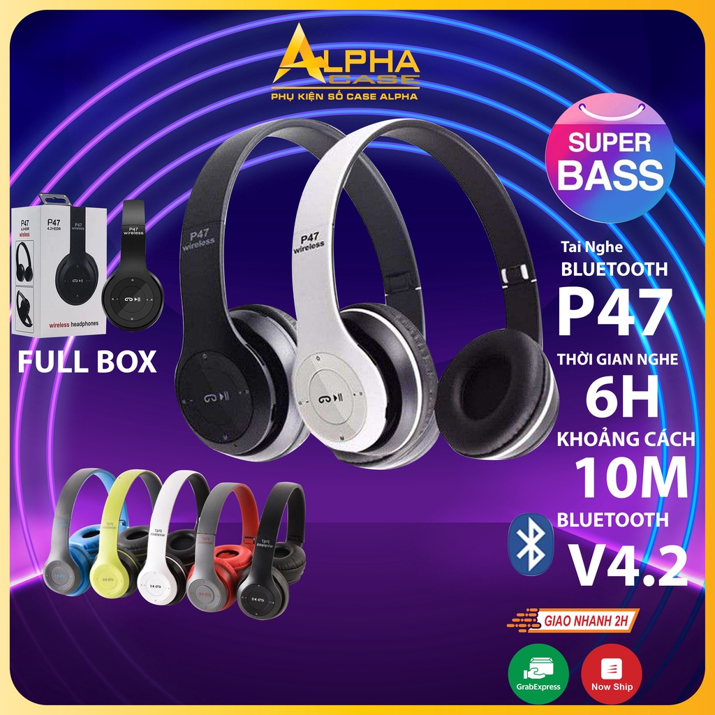 Tai Nghe Chụp Tai Bluetooth P47 - Có Khe Cắm Thẻ Nhớ - Âm Thanh Đỉnh Cao casealpha