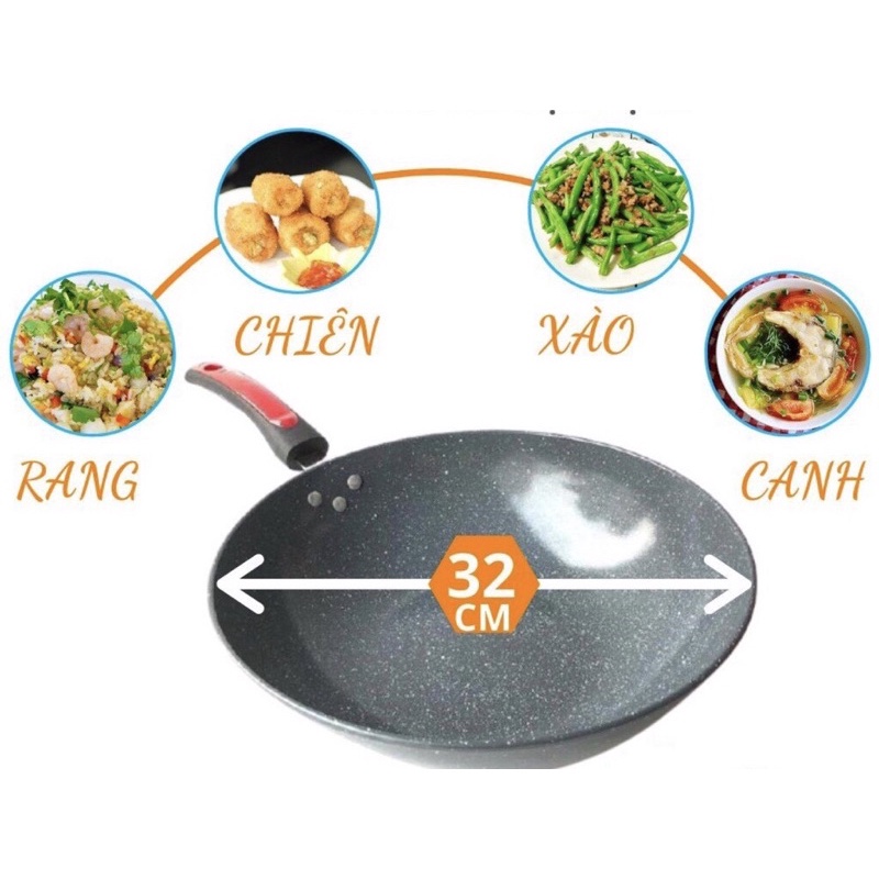 Chảo Chống Dính Vân Đá Ceramic Sâu Lòng Size 32cm không kến bếp giữ nhiệt lâu truyền nhiệt nhanh siêu chống dính Angola
