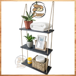 Kệ treo tường 3 tầng lạc decor, trang trí nhà cửa đen than vân gỗ giả cổ, gỗ tự nhiên 45 x 15 cm