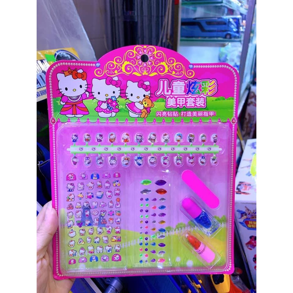 Vỉ đồ chơi trang điểm làm nails dán móng tay, sơn móng tay, son, sticker hình dán cho bé