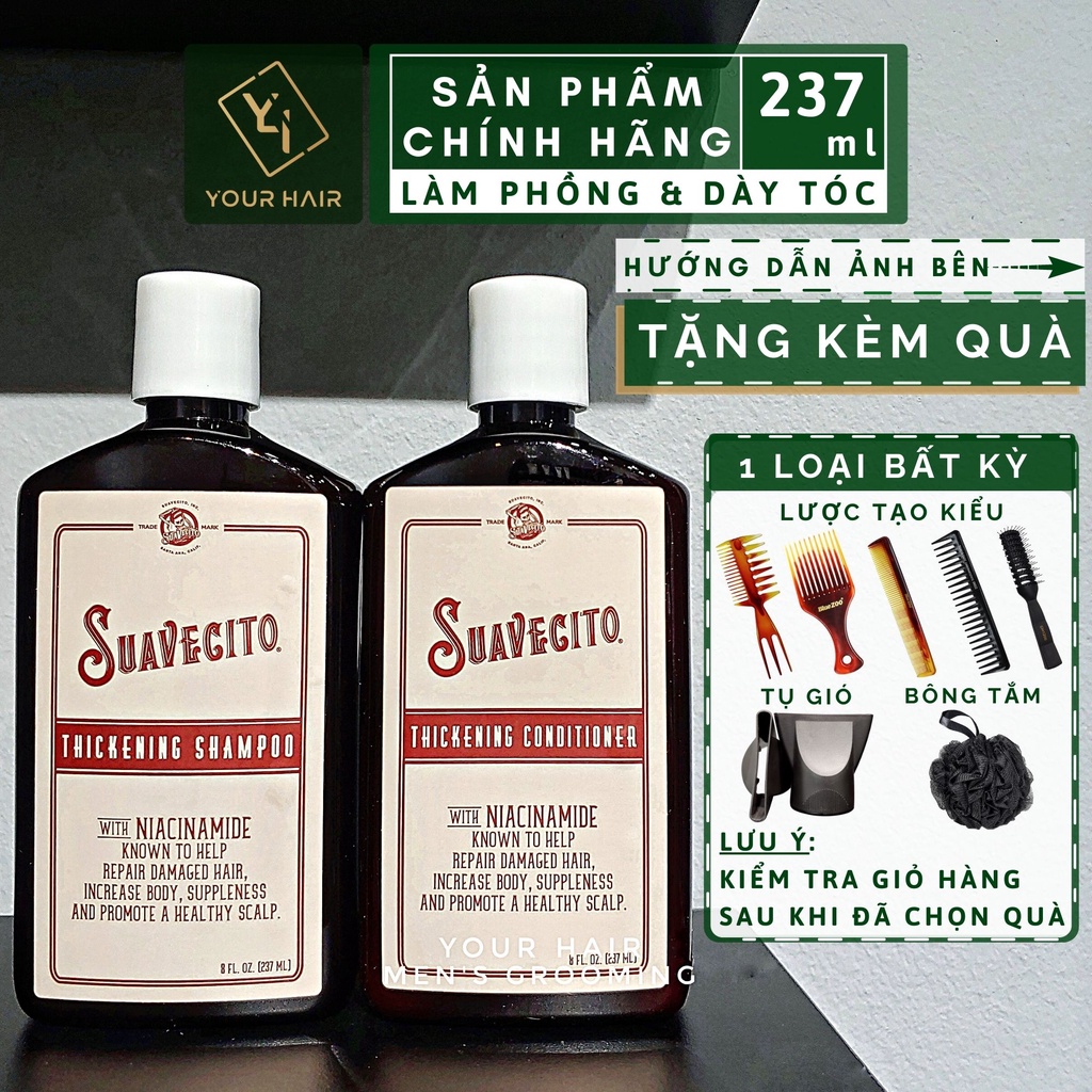 COMBO Làm Dày Tóc | Gội & Xả Suavecito Thickening Shampoo Conditioner - 237ml