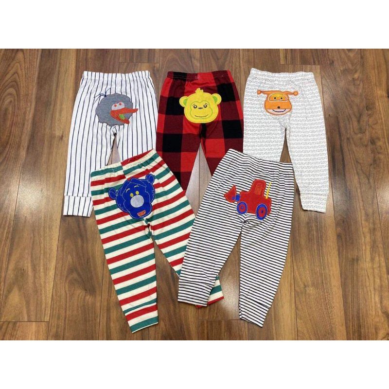 Quần Dài Mông Thú Hình Thêu Nổi Chất Cotton Mềm Đẹp Cho Bé - Quần Dài Thu Đông Bé Trai Bé Gái