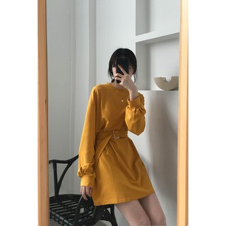 Đầm thun ulzzzang bo tay kèm đai 7 màu basic style - u.w