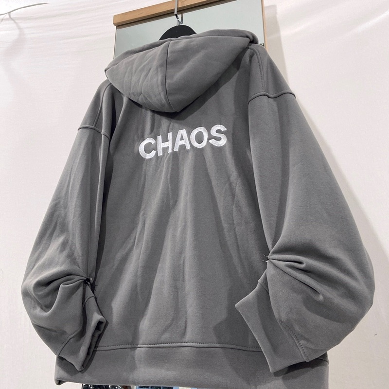 Áo Khoác Hoodie zip nỉ bông CHAOS màu XAMH/KEM/XÁM  Nam nữ unisex/FREESHIP  Áo Hoodie dây kéo form rộng Jaystoree