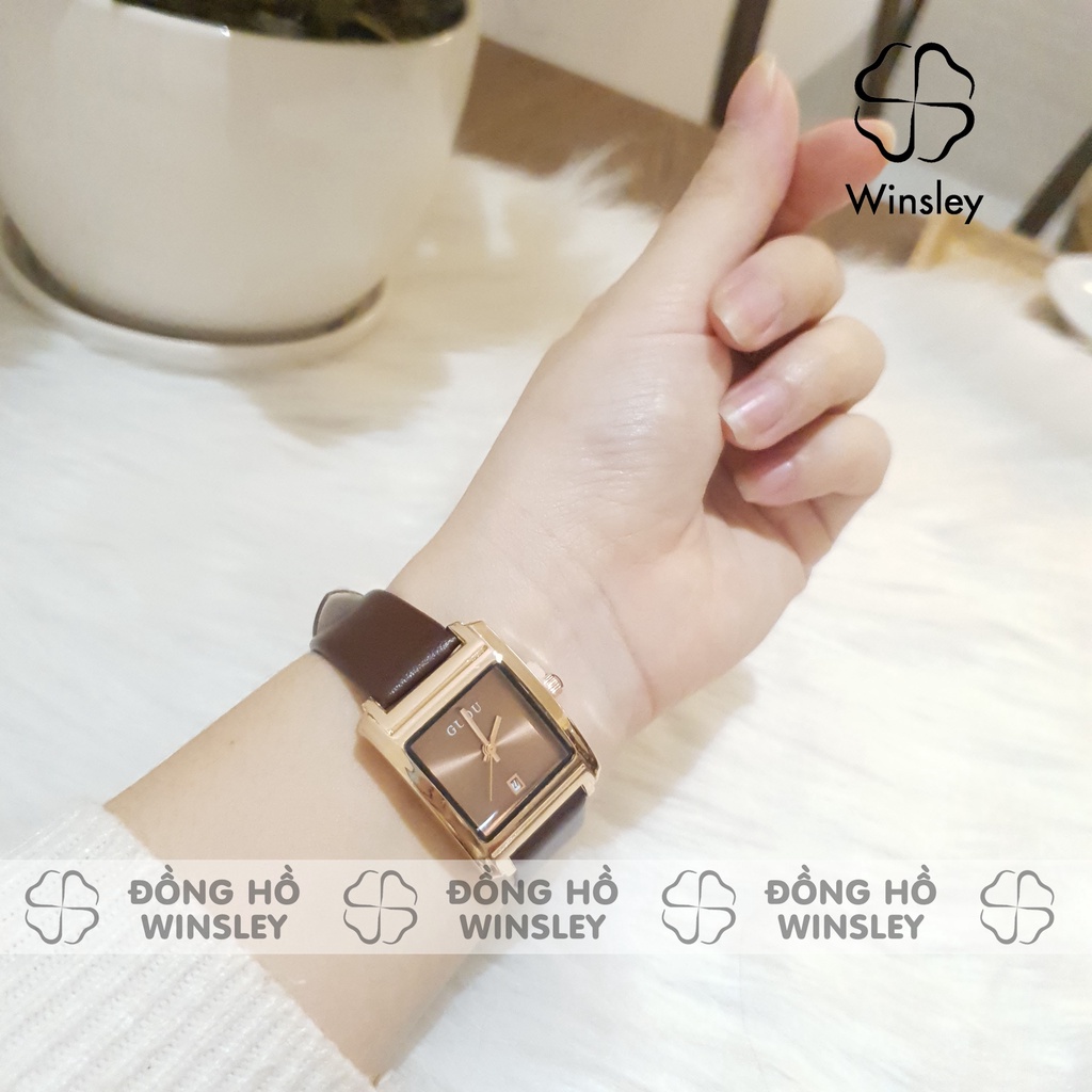 Đồng hồ nữ Guou dây da mặt vuông rẻ dây nhỏ chính hãng Tony Watch 68