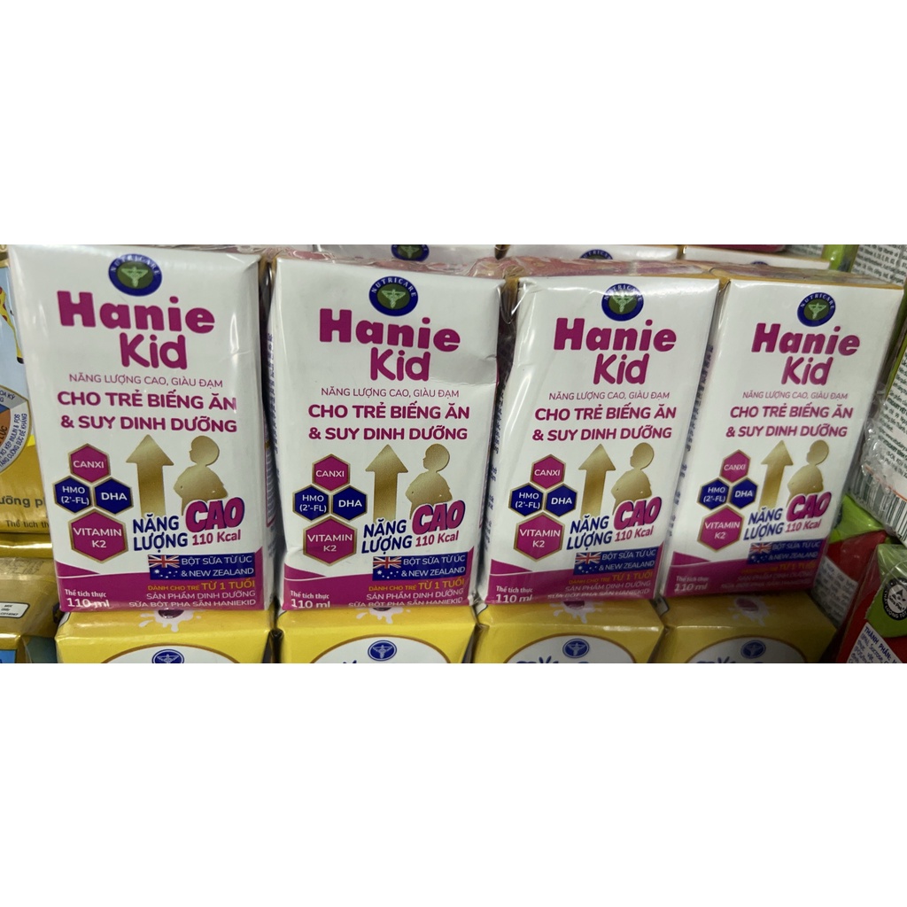 Thùng sữa bột pha sẵn Nutricare Hanie Kid (110ml - 180ml x 48 hộp) - cho trẻ biếng ăn và suy dinh dưỡng[PO