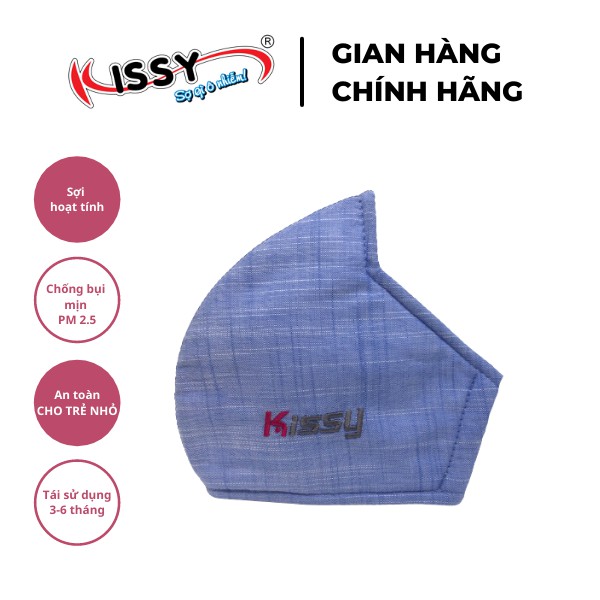 Khẩu Trang Vải 3 Lớp Kissy Người Lớn Họa Tiết Nền Xanh Kẻ Nhạt Chống Nắng Và Chống Bụi Mịn Hiệu Quả