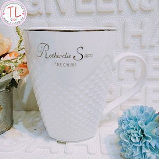Cốc sứ - Ly sứ trắng Recherclie Snow - Ly sứ trắng có đường cắt caro - Cốc cà phê - Ly cà phê