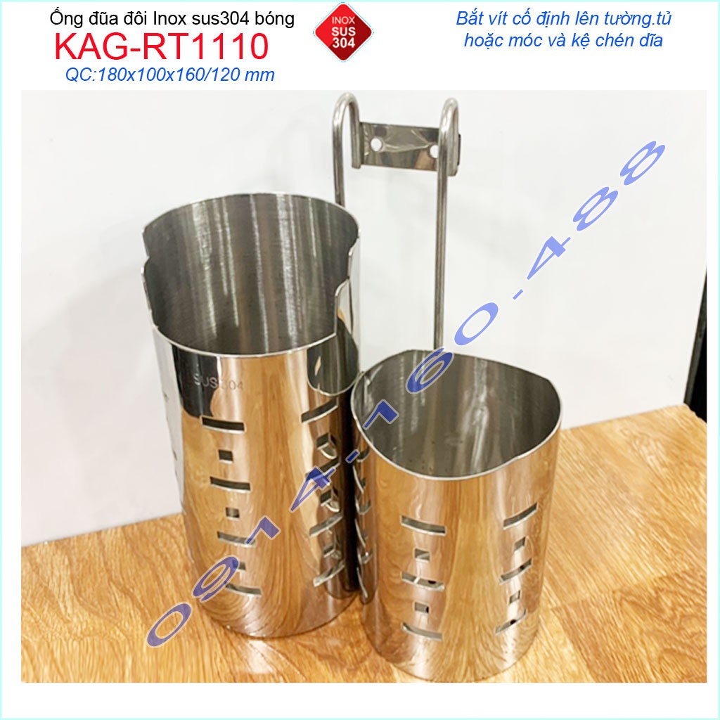 Ống đũa đôi KAG-RT1110, ống đựng đũa nhà bếp Inox dập khuôn cao cấp SUS304 sáng bóng sử dụng vĩnh viễn