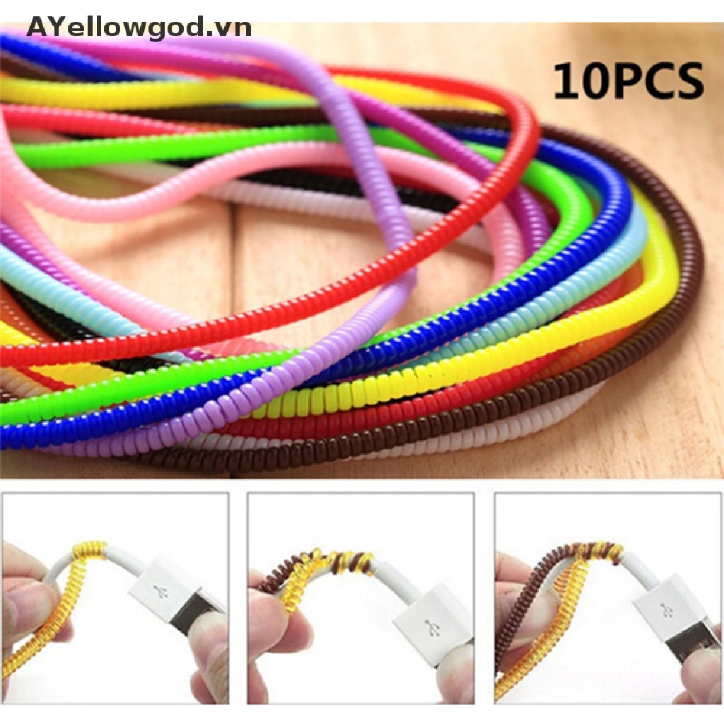 Set 10 dây xoắn bọc bảo vệ dây cáp sạc USB DIY cho điện thoại