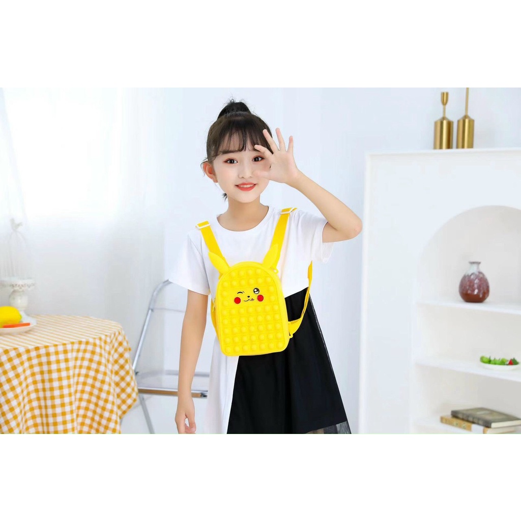 Balo Pop it sừng kỳ lân sức chứa lớn, sillicon cầu vồng, túi đeo vai Kỳ Lân cho bé đi học, đồ chơi popit