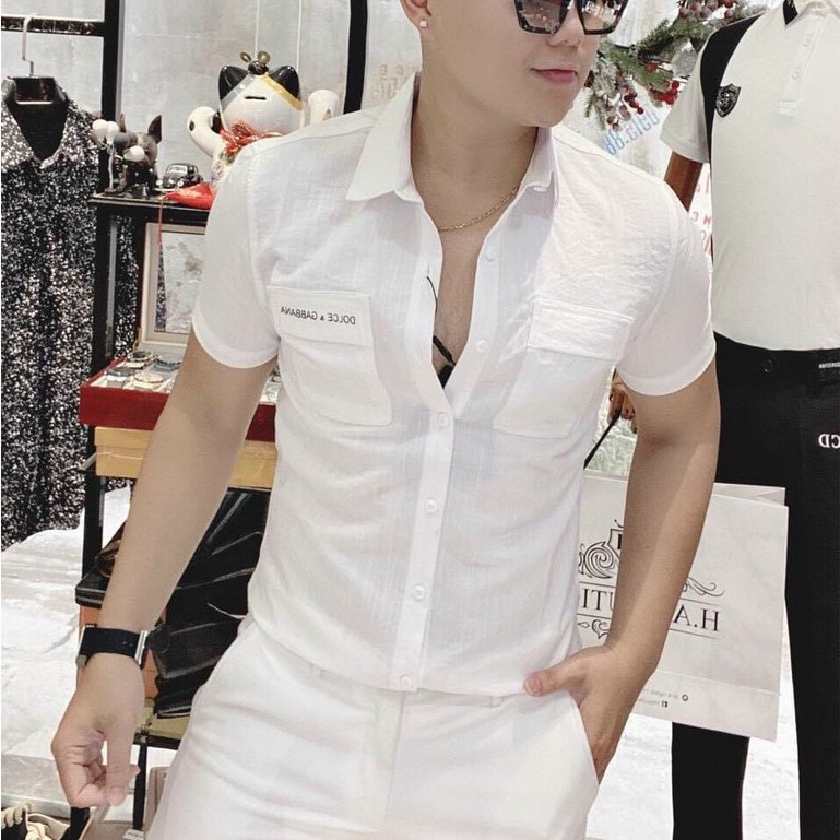 Áo Sơ Mi Nam, Áo Sơ Mi Ngắn Tay Cao Cấp, Áo Sơ Mi Nam Họa Tiết, vải Lụa thoáng mát, phong cách thời trang M.U_Shop.