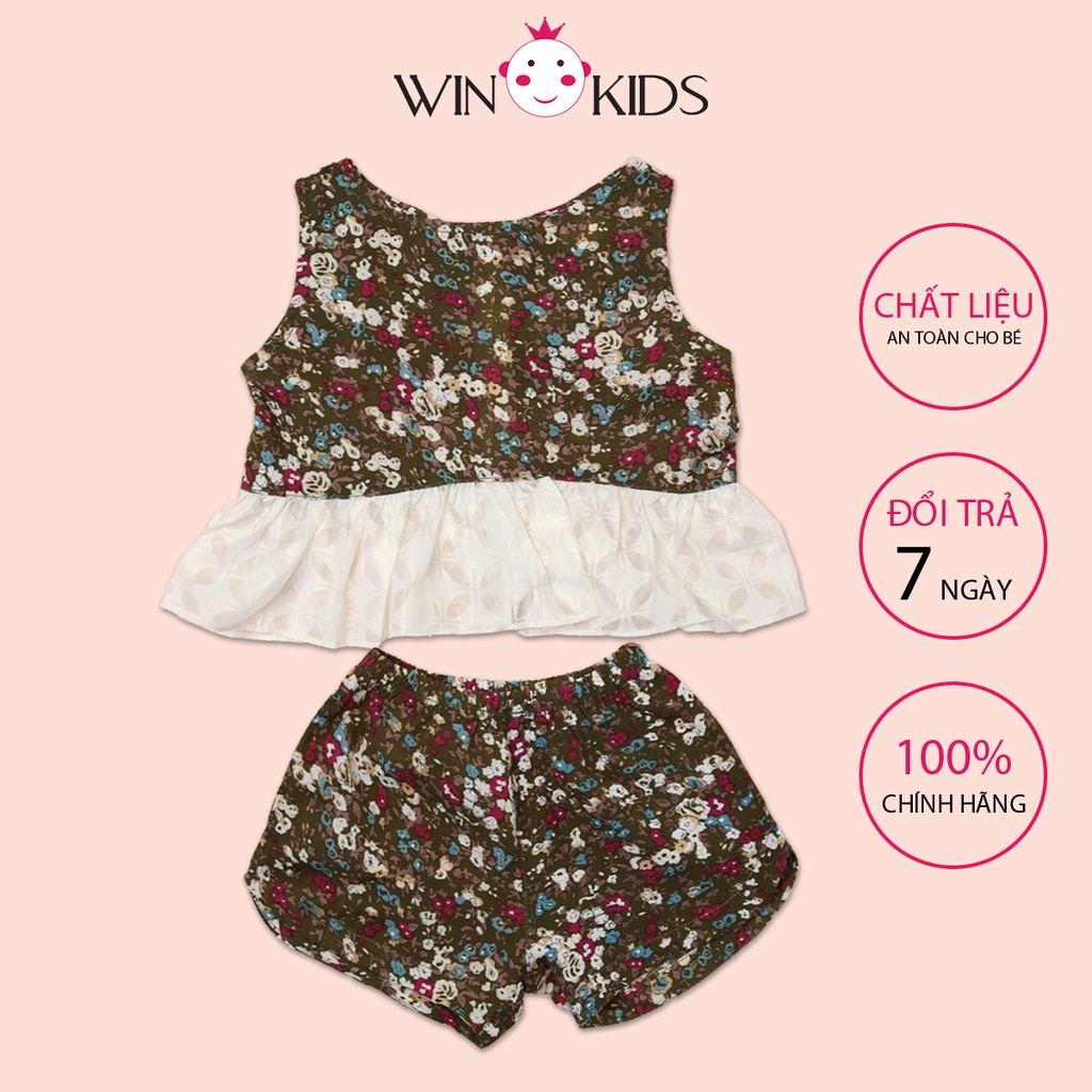 Bộ đồ bé gái ngắn xanh họa tiết hoa nhí Winkids chuyên thời trang trẻ em WGB20108