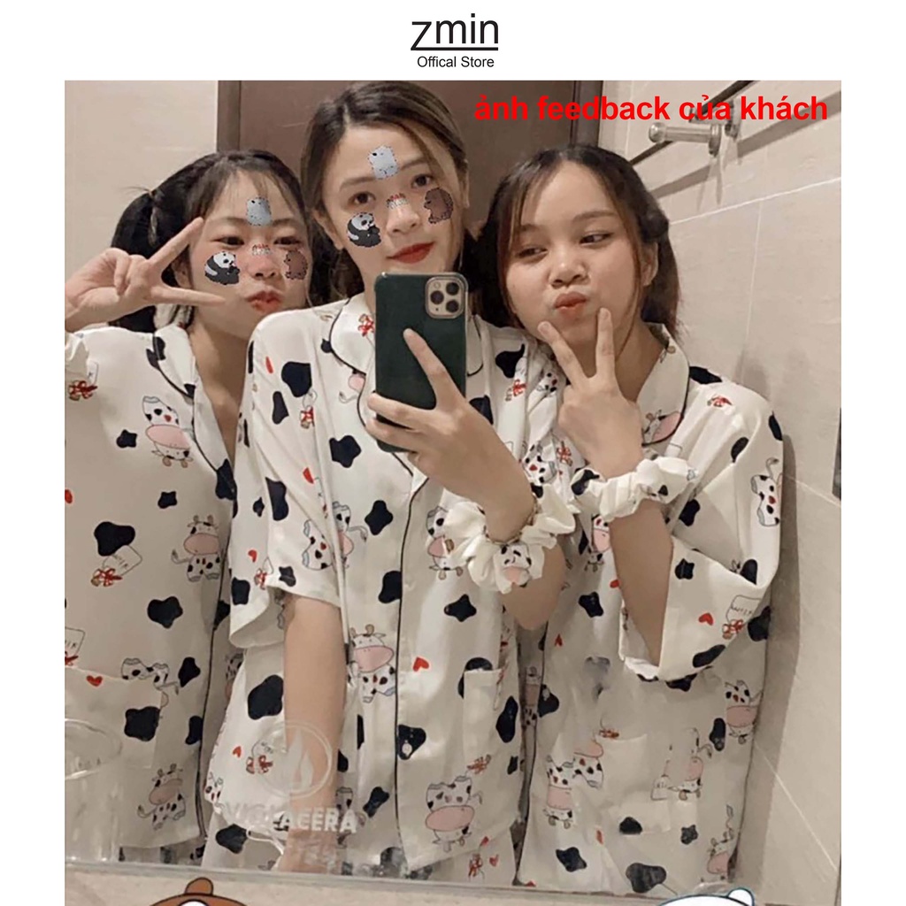 Sét pijama  đồ ngủ mặc ở nhà nữ hình bò sữa Zmin, chất liệu vải lụa cao cấp - A007 | BigBuy360 - bigbuy360.vn