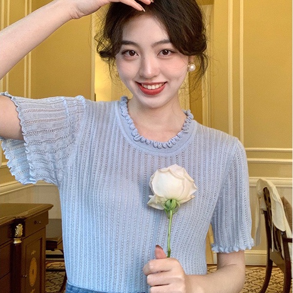 Áo Thun Dệt Kim Tay Ngắn Dáng Ôm Thiết Kế Trẻ Trung Hợp Thời Trang