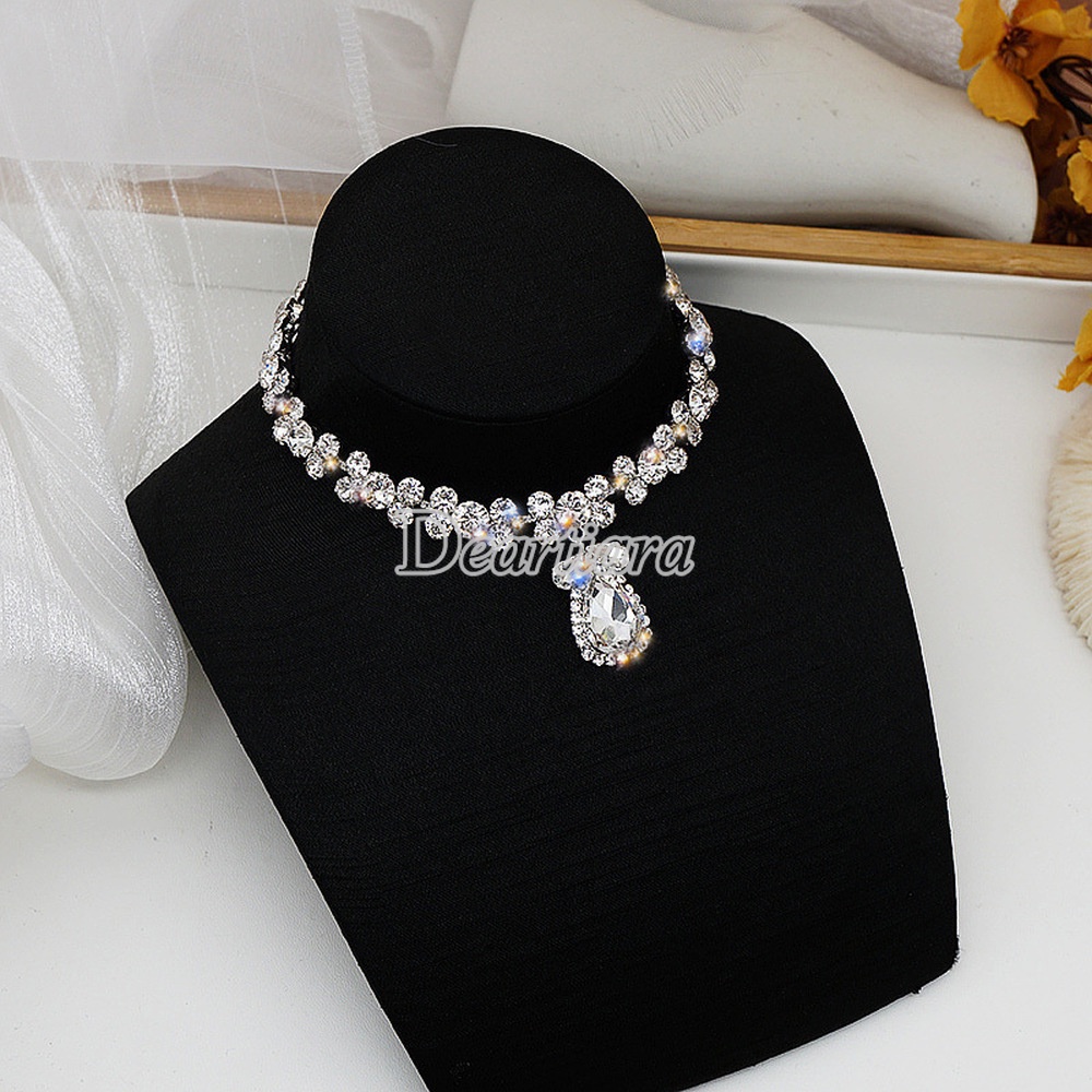 Vòng cổ Bạc Mặt Hình Giọt Nước Đính Đá Pha Lê Phong Cách Cổ Điển