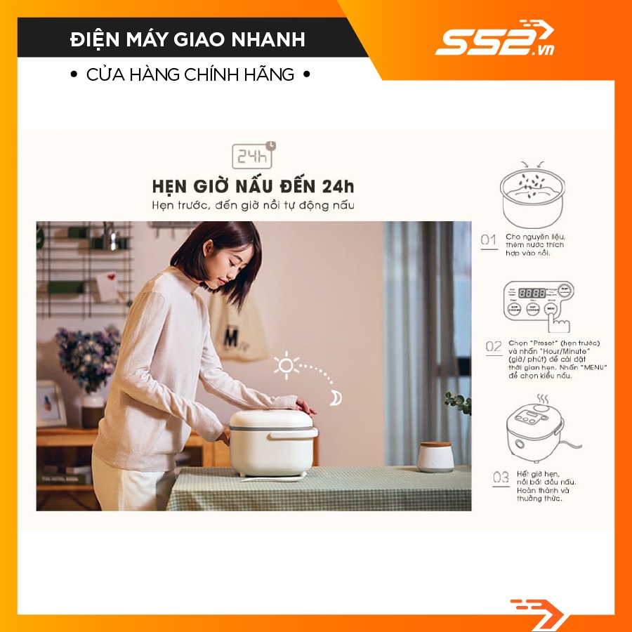 Nồi cơm điện thông minh Bear 2 lít SUBE015 - Bảo Hãnh Chính Hãng