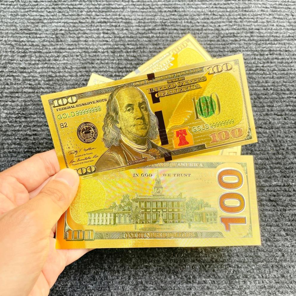 Tờ Tiền Kỉ Niệm 100 Đô Plastic (100 USD) Mạ Vàng Lì Xì Tết May Mắn