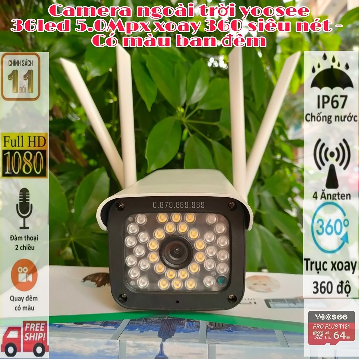 Camera ngoài trời yoosee 4râu 36led 5.0Mpx quay quét 360 độ siêu nét, chịu nắng mưa, có màu ban đêm | BigBuy360 - bigbuy360.vn