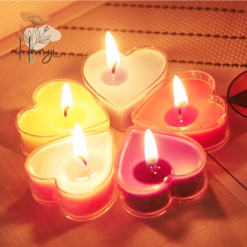 9 nến tealight đế nhựa hình trái tim, hương thơm nhẹ, thích hợp cho trang trí, quà tặng, xông tinh dầu