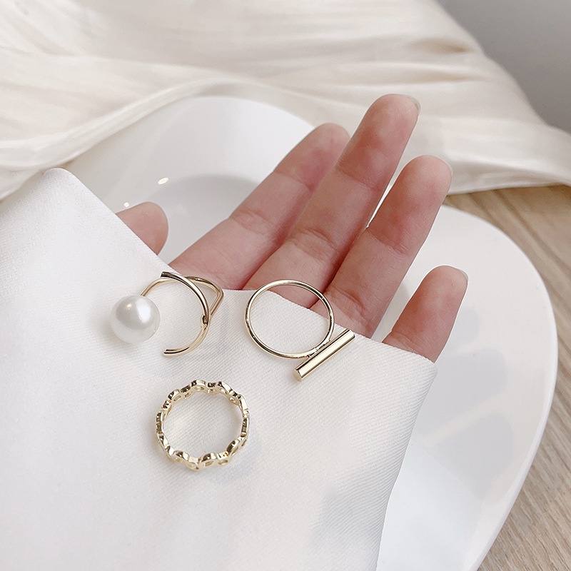 Bộ 3 Nhẫn Hợp Kim Đính Ngọc Trai Thời Trang Cho Nữ