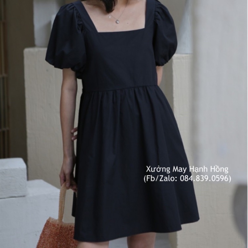 Váy babydoll cổ vuông thắt nơ lưng đi biển