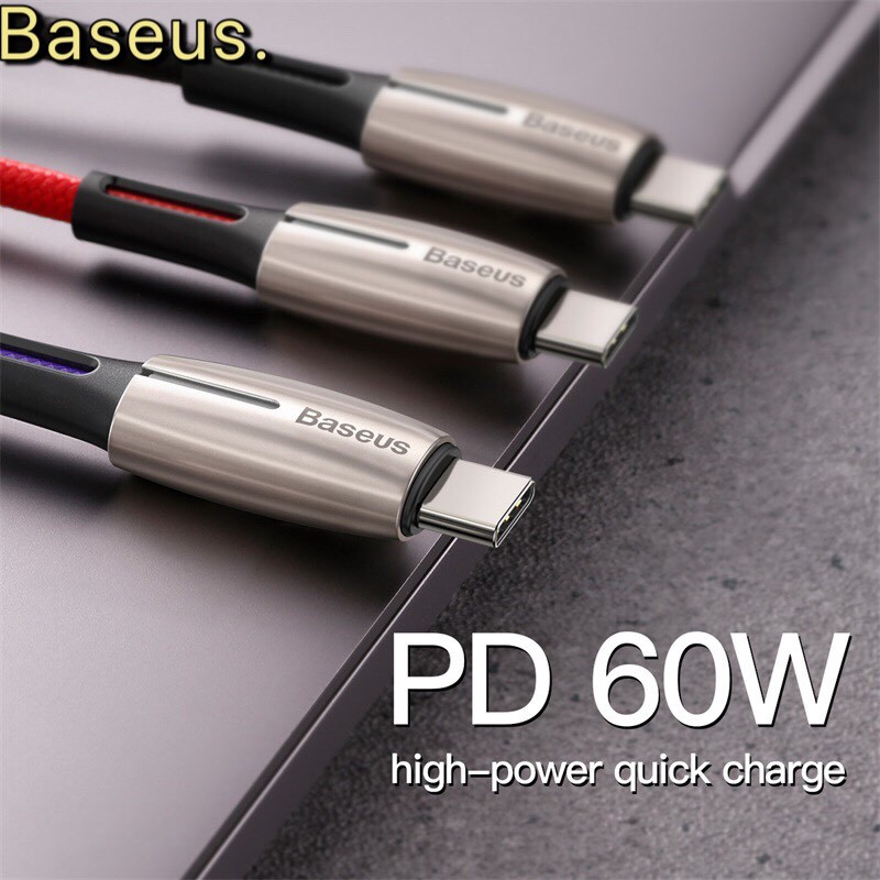 Dây Cáp sạc nhanh Baseus PD C to C 60W có đèn báo water drop-shaped Type C cho Smartphone/ Tablet / Macbook/ Laptop