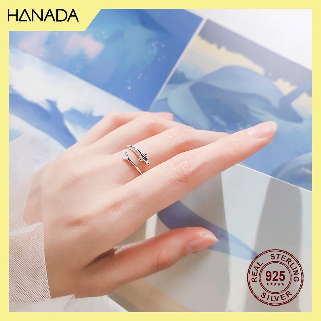 Nhẫn Bạc 925 Hanada Cá Heo Đơn Giản Không Đá Freesize Có Thể Điều Chỉnh 0639 O3