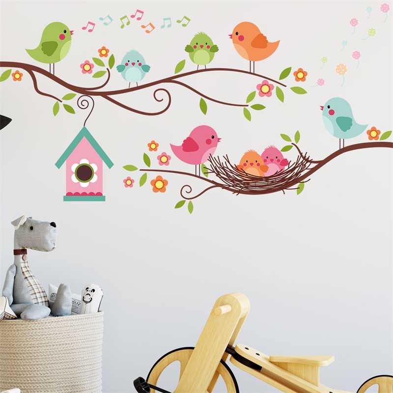 Miếng Dán Tường Trang Trí Hình Cành Cây Và Chim Độc Đáo