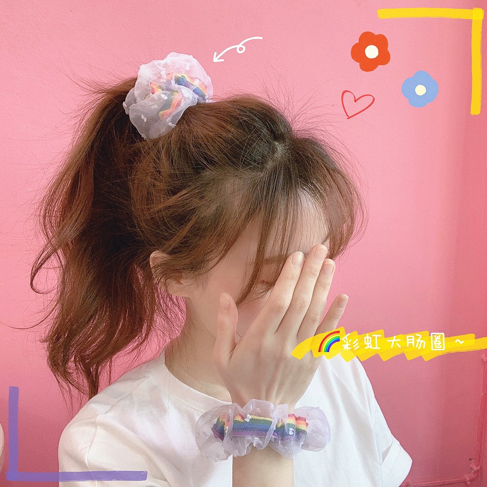 <24h Lô hàng> W&G Rainbow Hairband Dây Buộc Tóc Vải Satin Màu Trơn Đơn Giản Cho Nữ