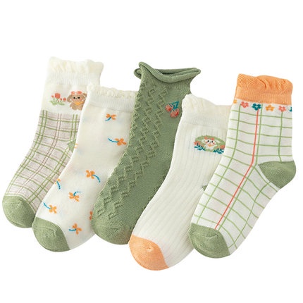 Sét 5 đôi tất mỏng, tất lưới, vớ mỏng cotton bốn mùa co giãn thoáng khí thấm hút khử mùi cho bé từ 0-14 tuổi