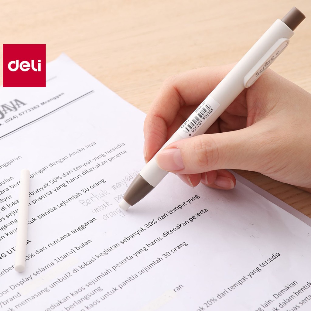Tẩy chì 2B dạng bút bấm Deli có bán lõi thay EH 01800 / 01912
