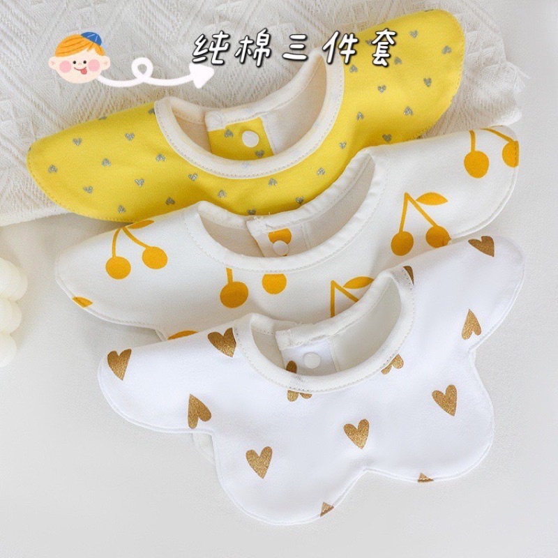 Set 3 yếm cổ tròn cánh hoa vải cotton mềm mại, dễ thương cho bé