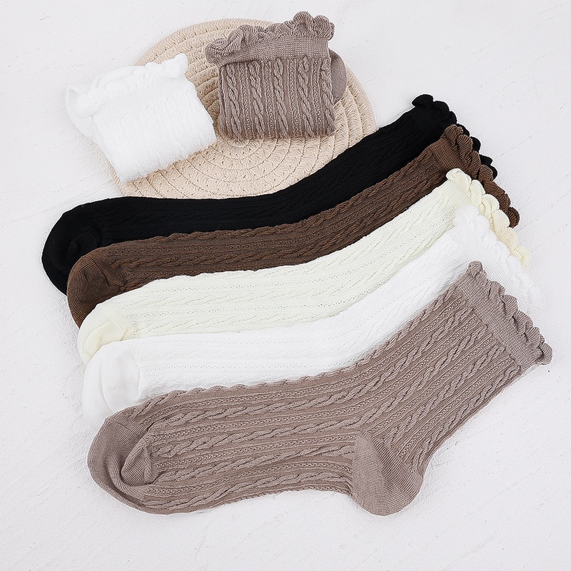 1 Đôi Vớ Cotton Cổ Trung Phối Ren Thoáng Khí Mềm Mại Chống Ma Sát Phong Cách Hàn Quốc Dễ Thương Cho Nữ