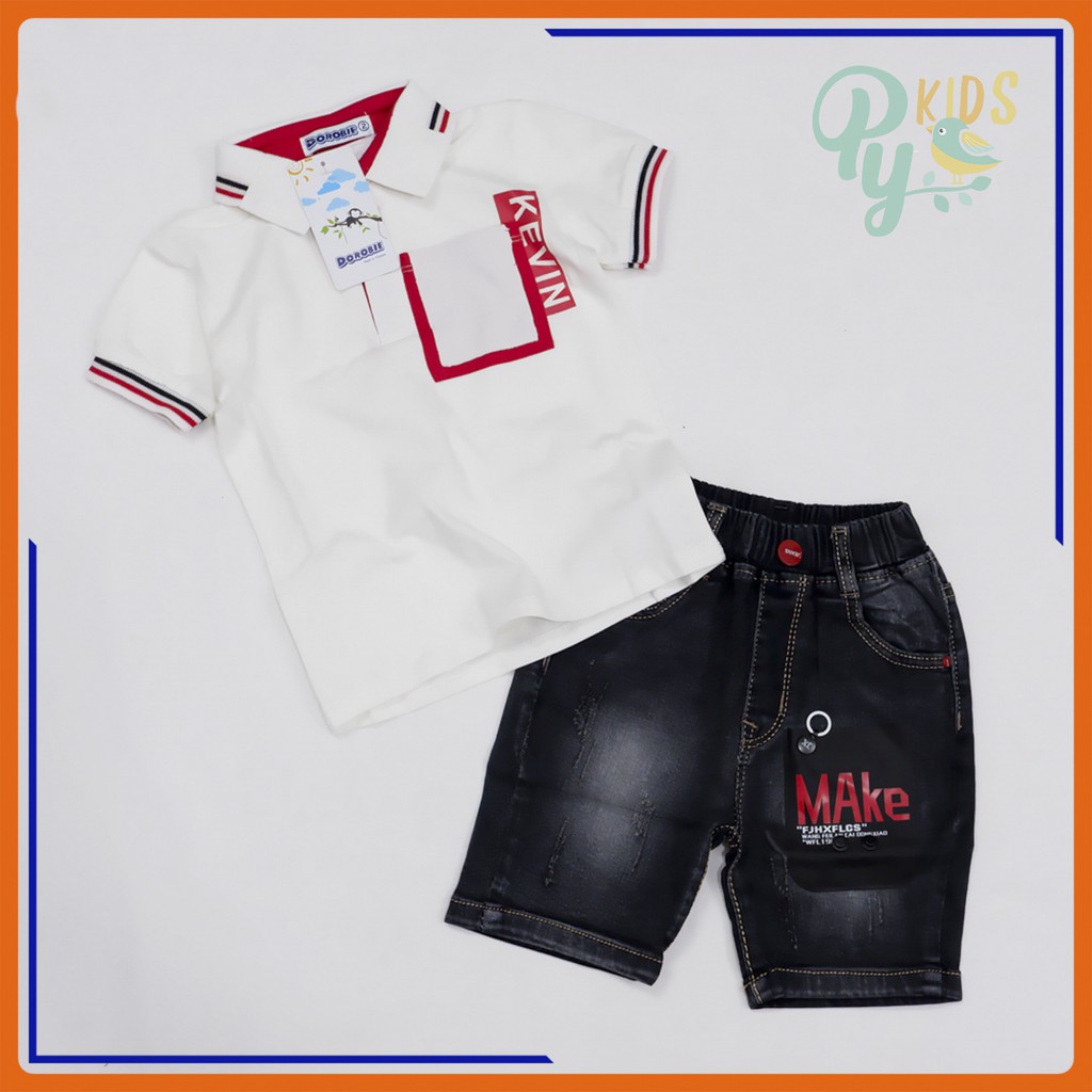 Set jean bé trai Dorobie cao cấp, áo thun cotton 4 chiều quần jean mềm size cho bé từ 8-25kg