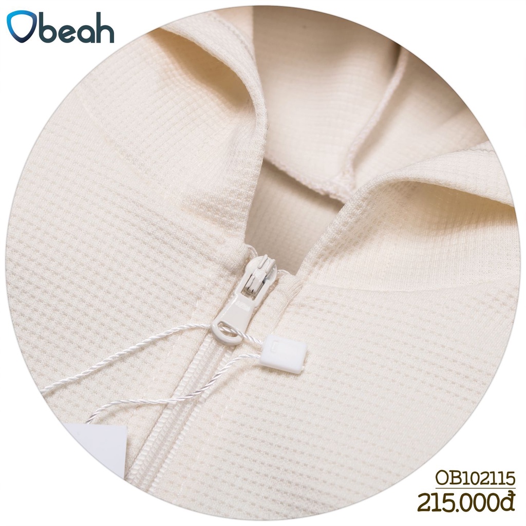 Obeah Áo khoác cotton tổ ong mũ liền màu Be Fullsize 59 đến 90 cho bé từ 0 đến 24 tháng