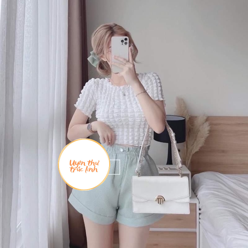 áo croptop có tay chất xốp phồng siêu đẹp(đang hot)-uyên thư trúc linh shopee