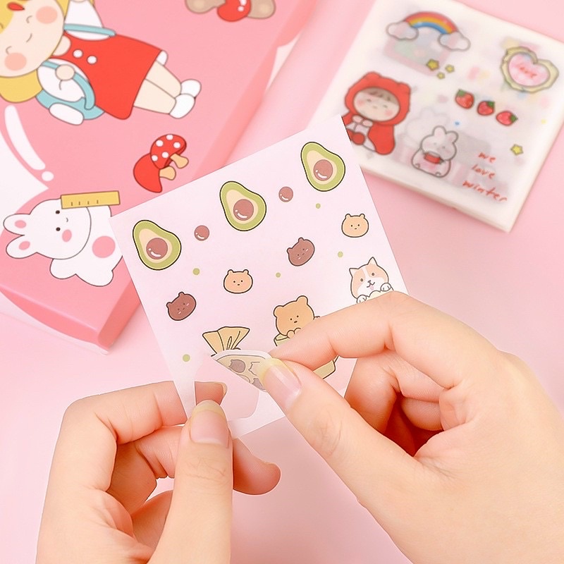 Hộp 100 tấm stickers hoạ tiết bé gái - Set 100 miếng dán hình cô gái dễ thương