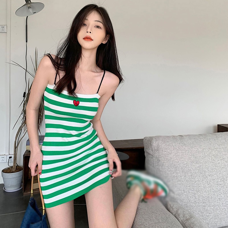 Đầm Dệt Kim Hai Dây Dáng Ôm Họa Tiết Kẻ Sọc Thời Trang Mùa Hè Quyến Rũ Cho Nữ