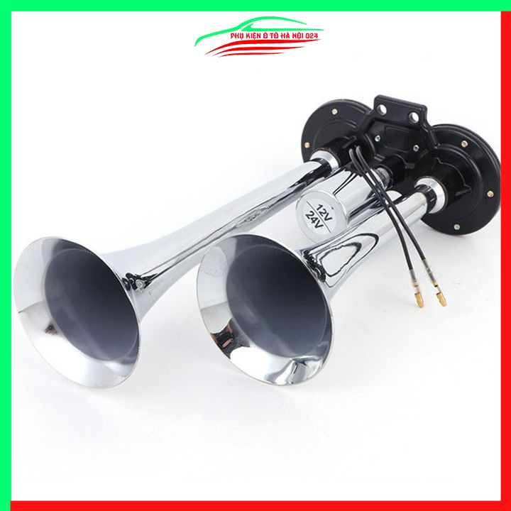 Còi hơi đôi mạ Chrome kèn hơi 24V màu bạc cho ô tô xe máy