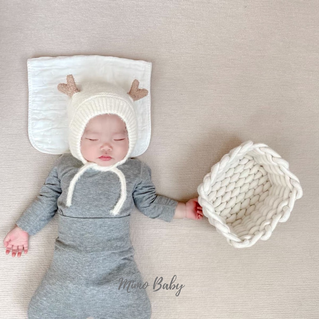 Mũ len nhung cột dây đôi gạc nai nhỏ xinh cho bé mimo baby ML48