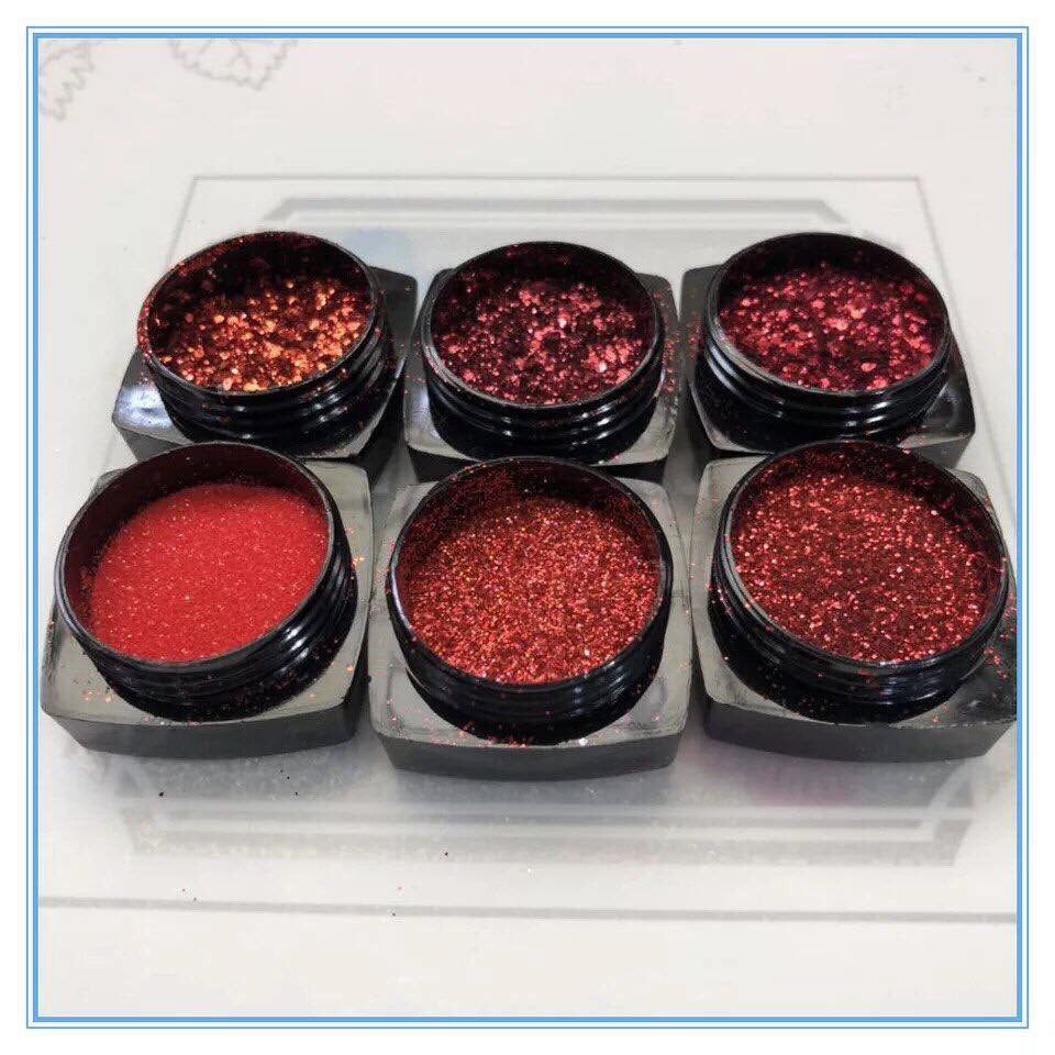 Sét Gel Nhũ Màu Đỏ Lắp Lánh (Sét 6 Hũ)