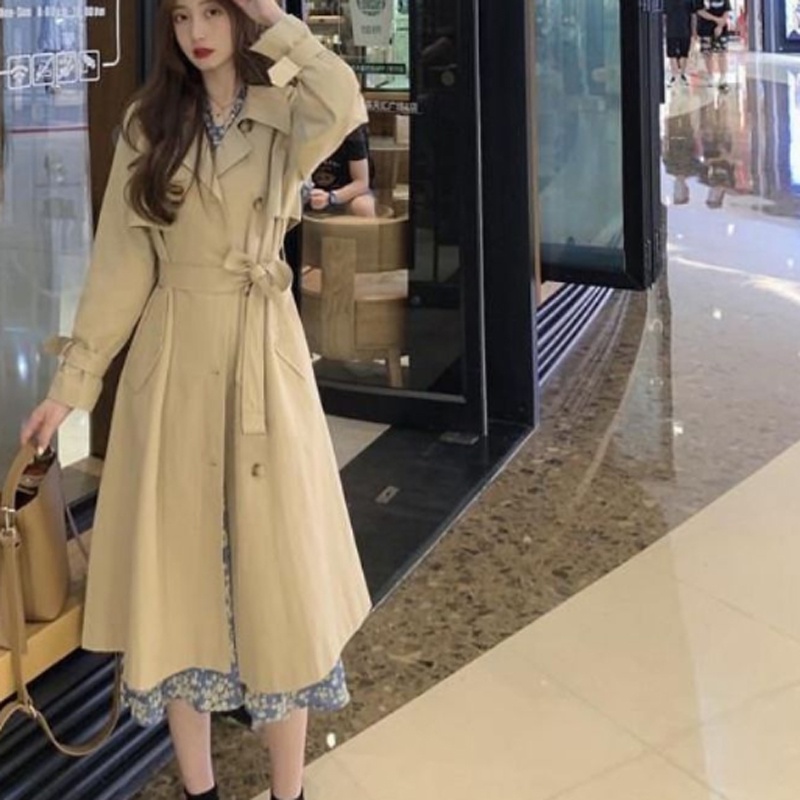 IELGY Áo Khoác Kaki Dáng Dài Rộng Chống Gió Dễ Phối Đồ Cho Nữ